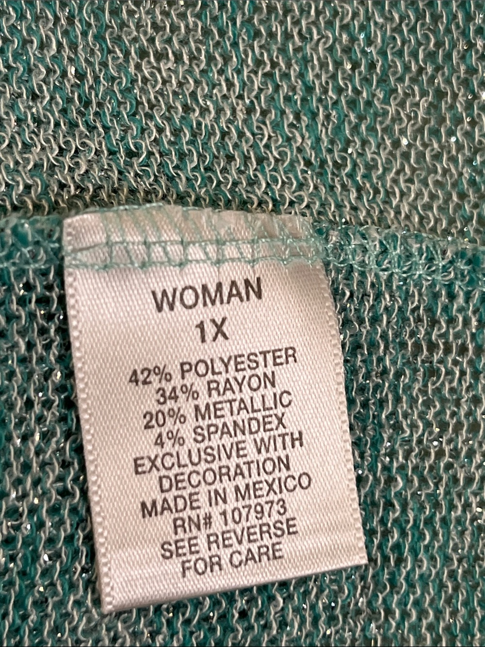 dressbarn Teal Metallic Floral Knit Tunic - Picture 4 of 4